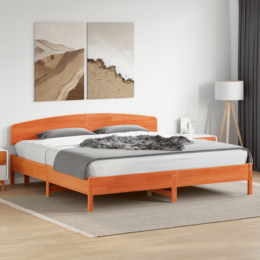 Cadre de lit sans matelas cire marron 200x200cm bois pin massif - XIOS