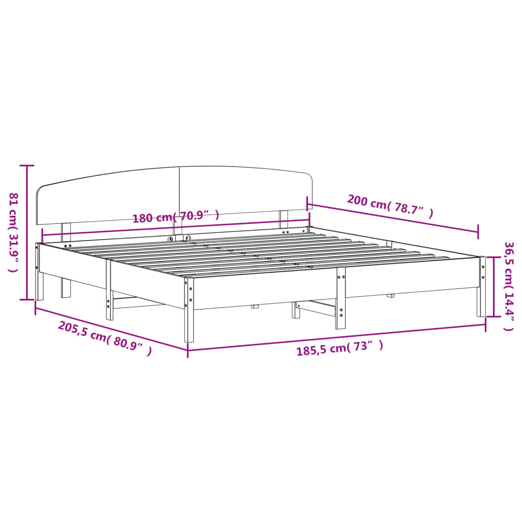 Cadre de lit sans matelas blanc 180x200 cm bois massif de pin - XIOS