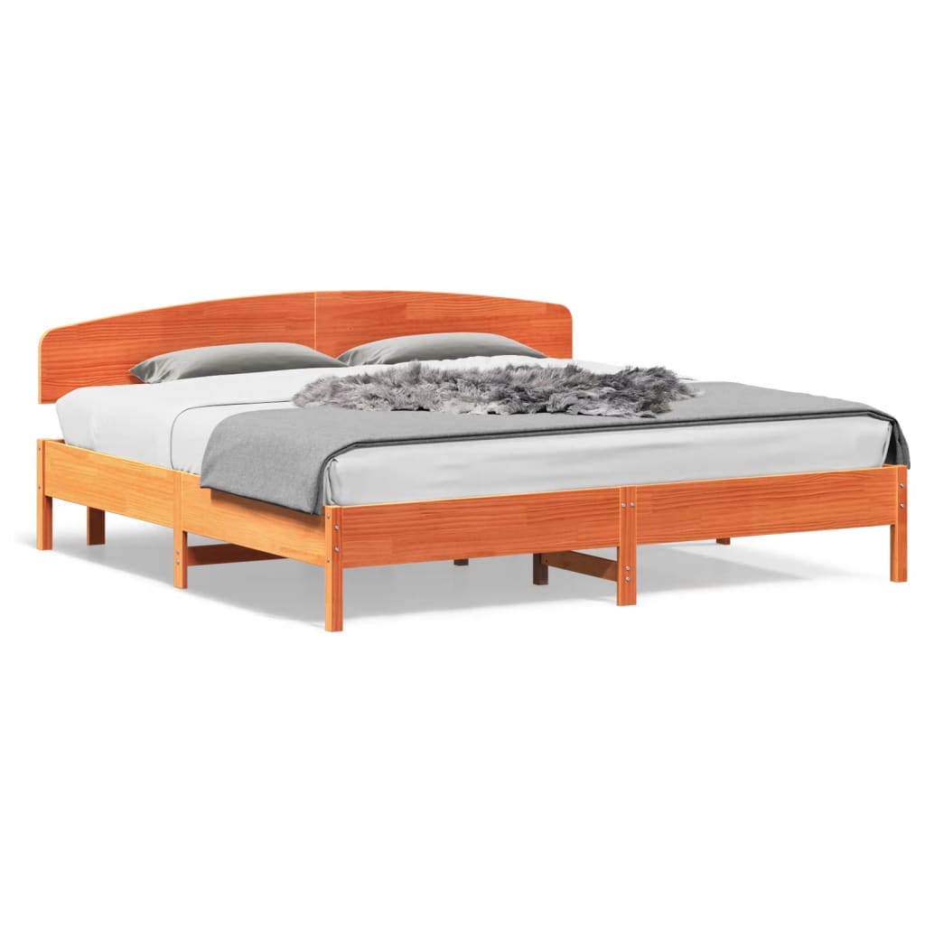 Cadre de lit sans matelas cire marron 180x200cm bois pin massif - XIOS