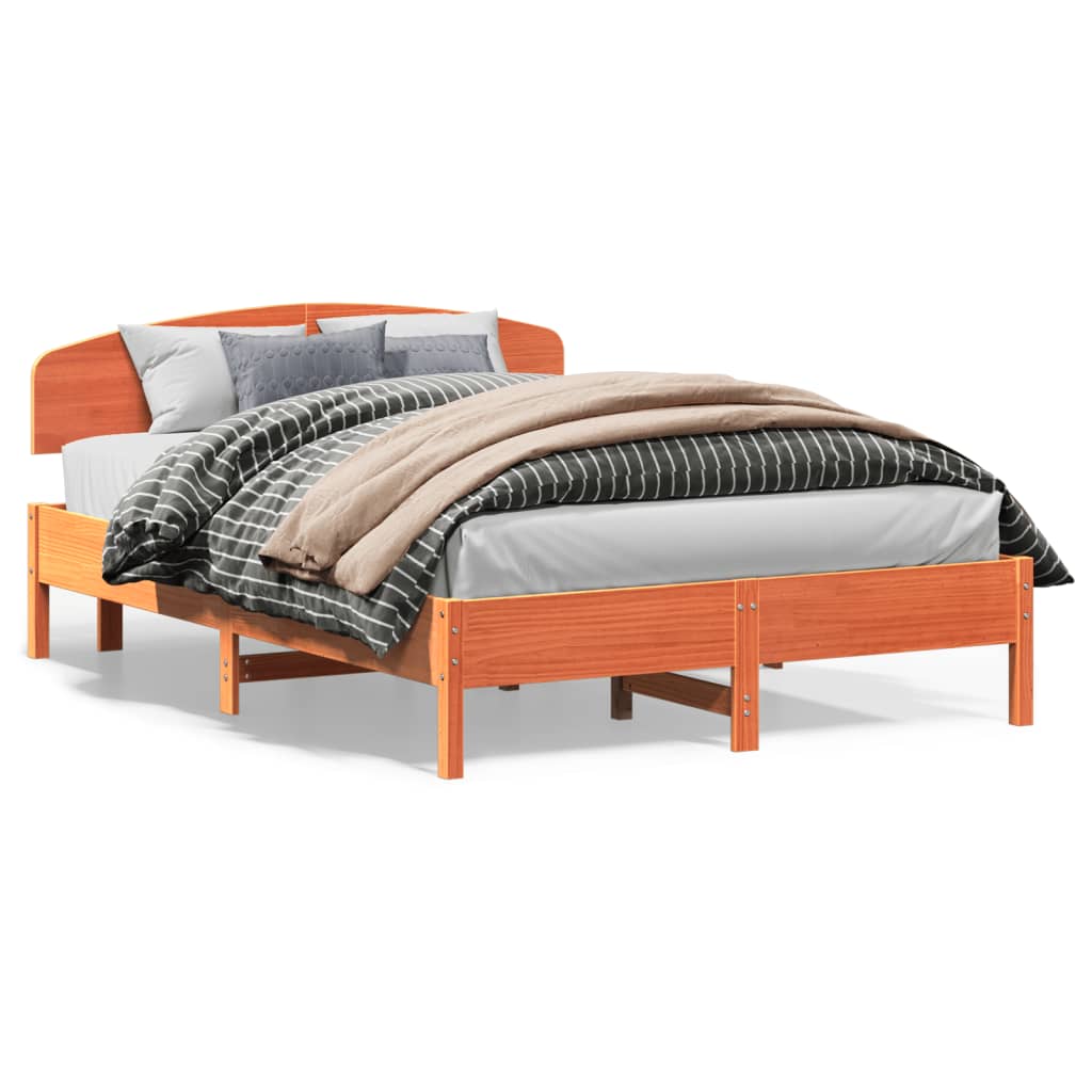 Cadre de lit sans matelas cire marron 140x200cm bois pin massif - XIOS