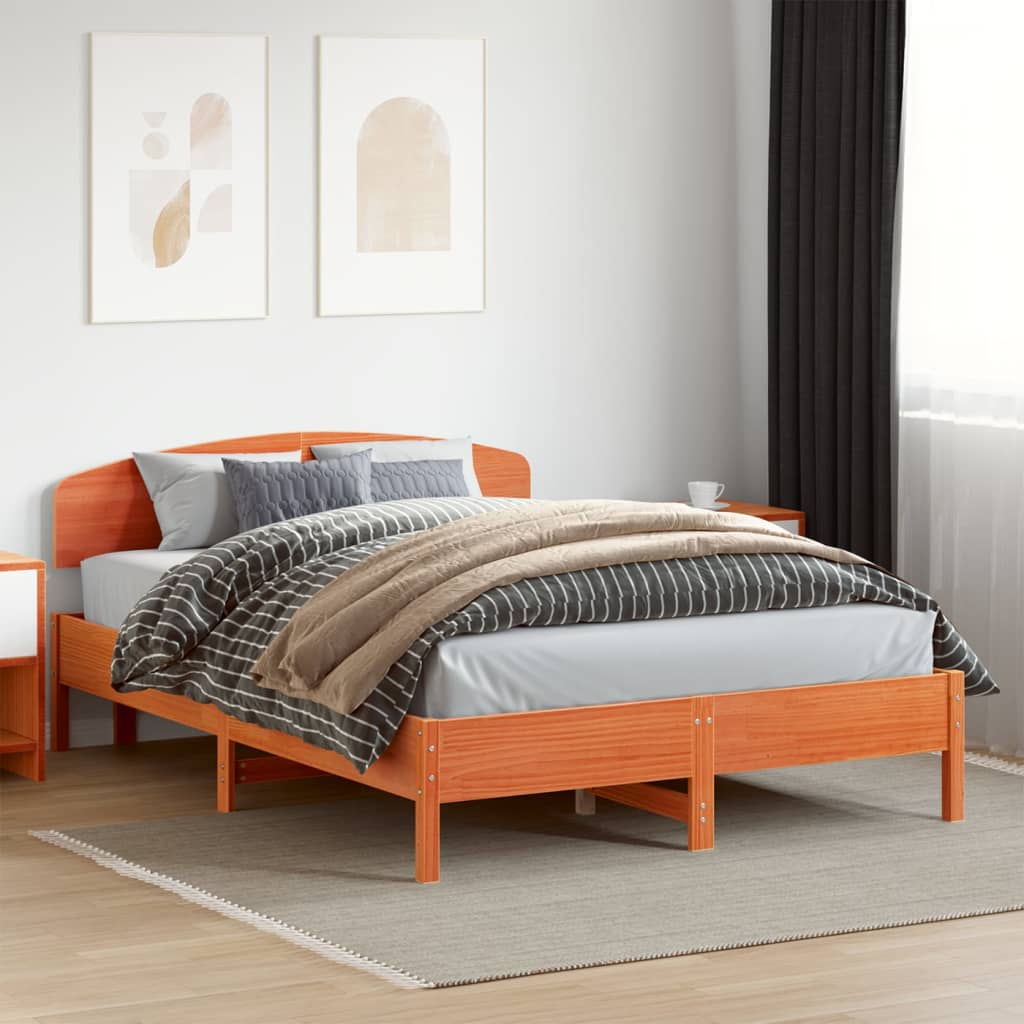 Cadre de lit sans matelas cire marron 120x200cm bois pin massif - XIOS