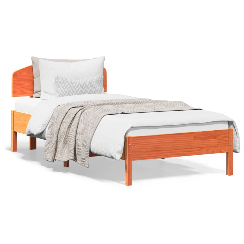 Cadre de lit sans matelas cire marron 100x200cm bois pin massif - XIOS