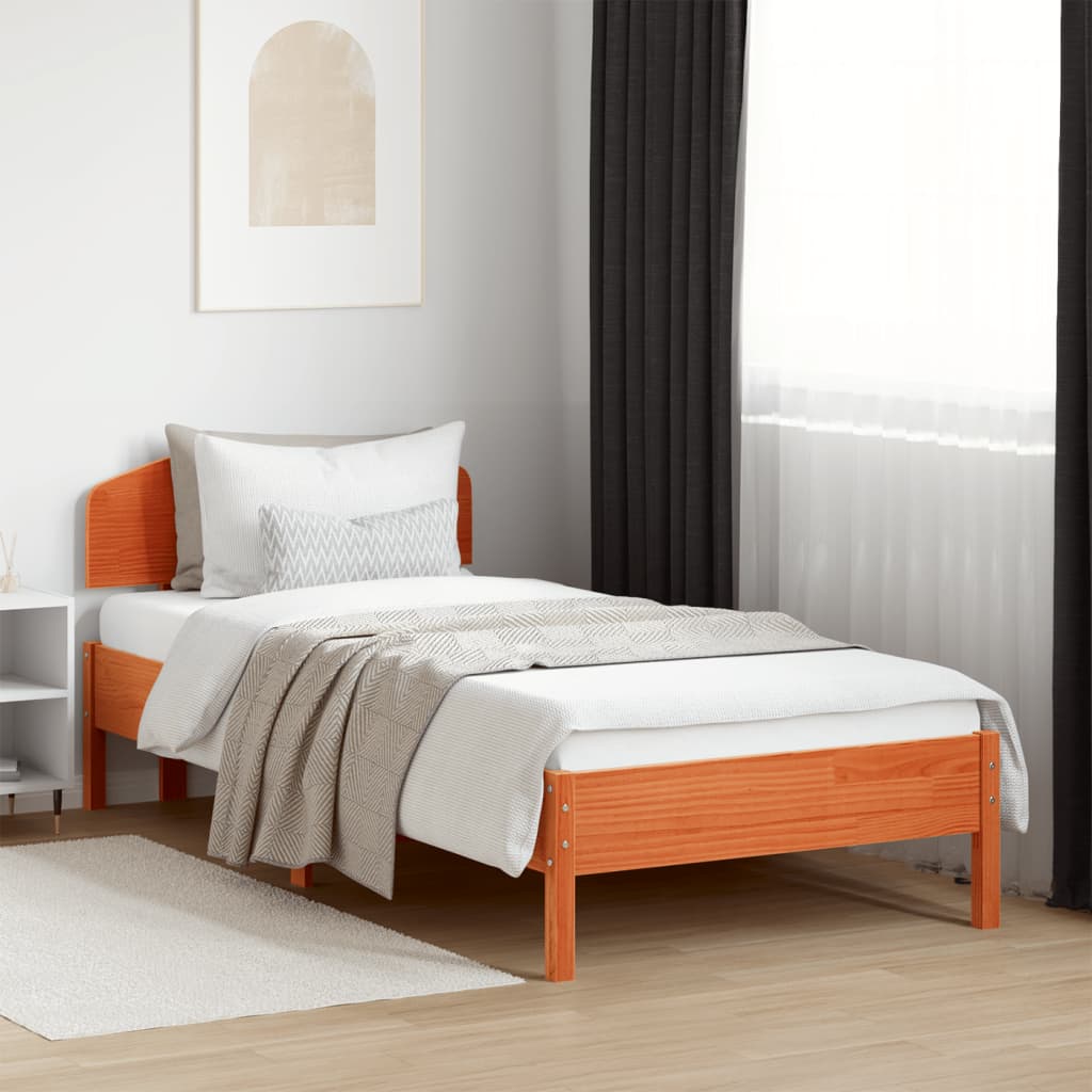Cadre de lit sans matelas cire marron 100x200cm bois pin massif - XIOS