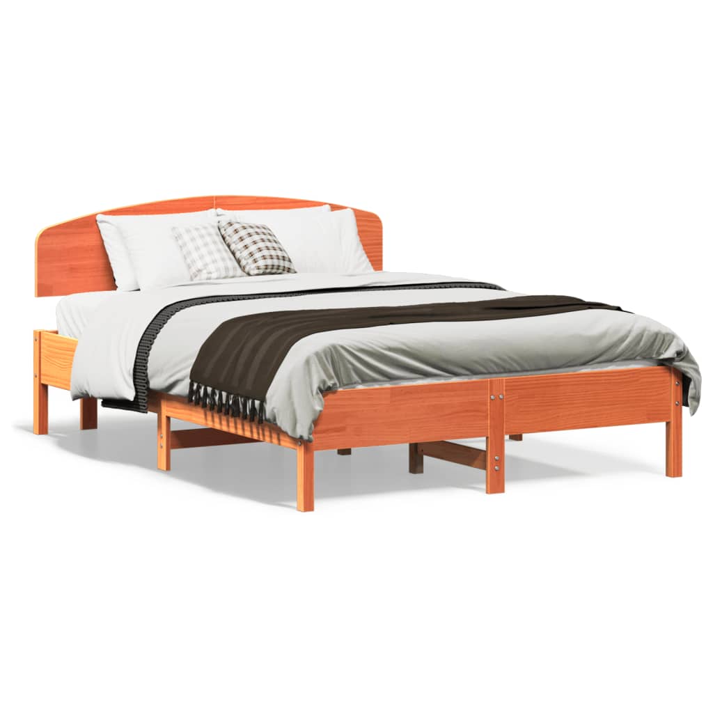 Cadre de lit sans matelas cire marron 140x190cm bois pin massif - XIOS