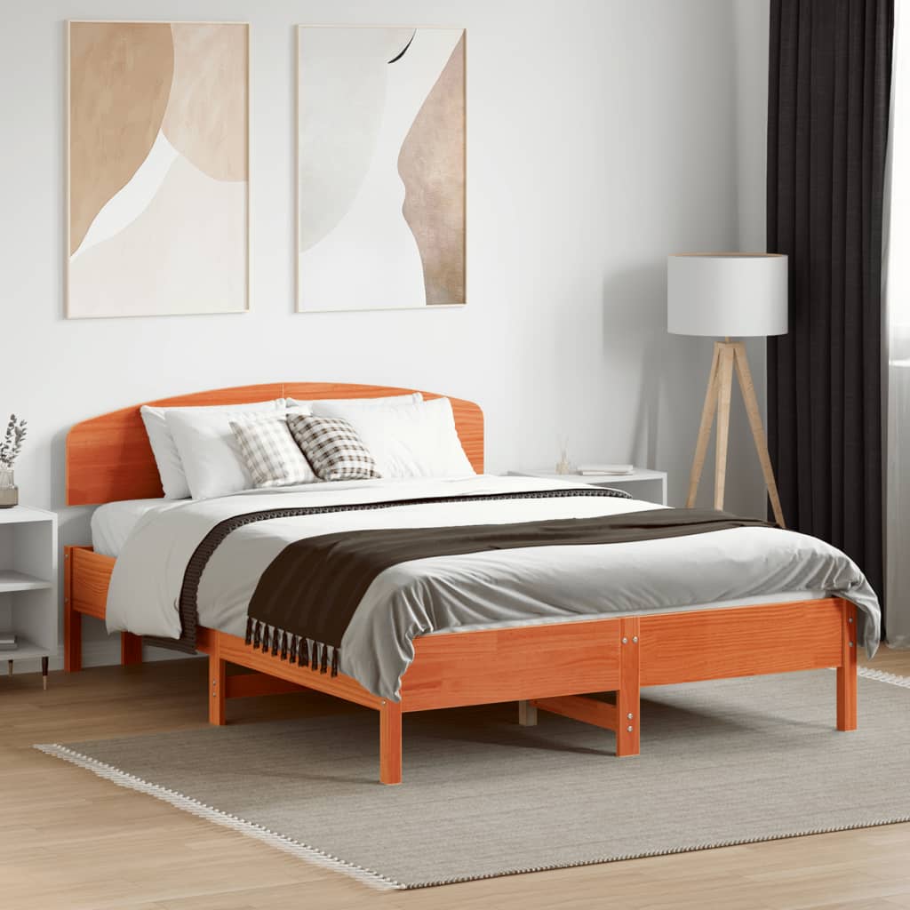 Cadre de lit sans matelas cire marron 140x190cm bois pin massif - XIOS