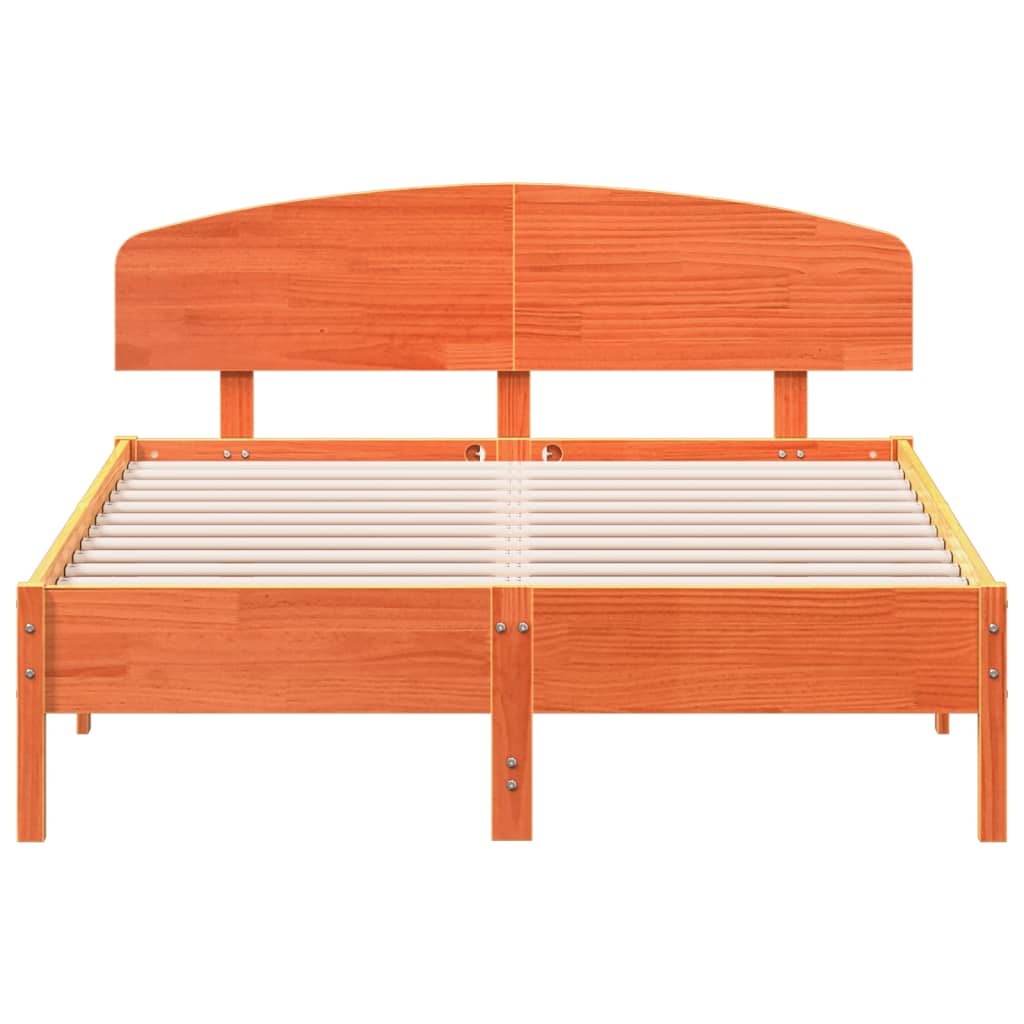 Cadre de lit sans matelas cire marron 135x190cm bois pin massif - XIOS