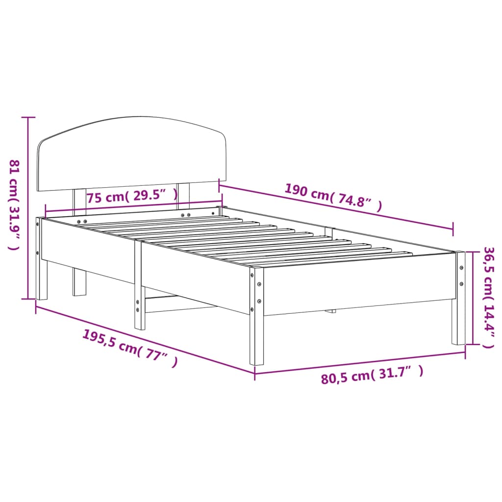 Cadre de lit sans matelas 75x190 cm bois de pin massif - XIOS