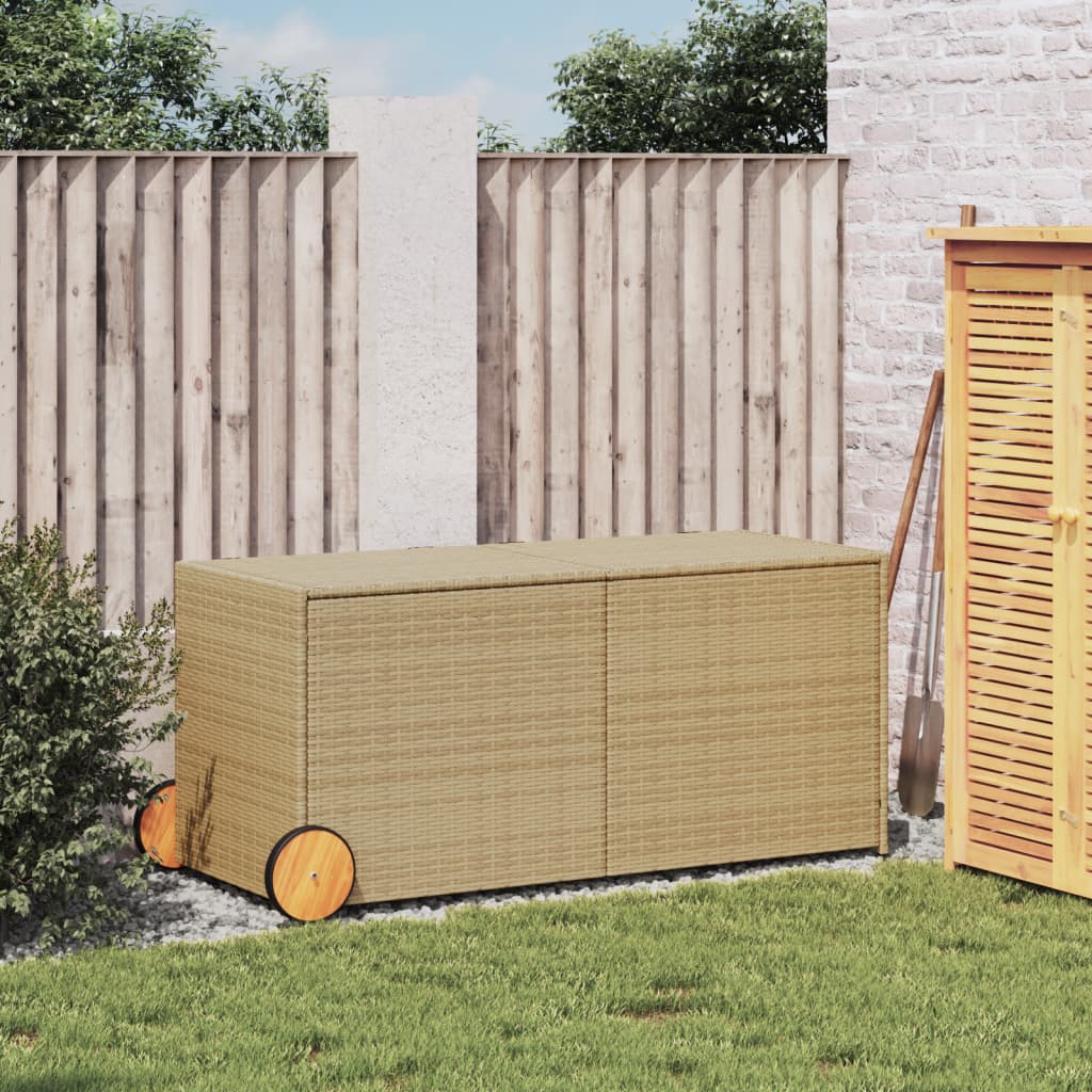 Boîte de rangement de jardin et roues mélange beige 283L rotin Coffres de jardin vidaXL