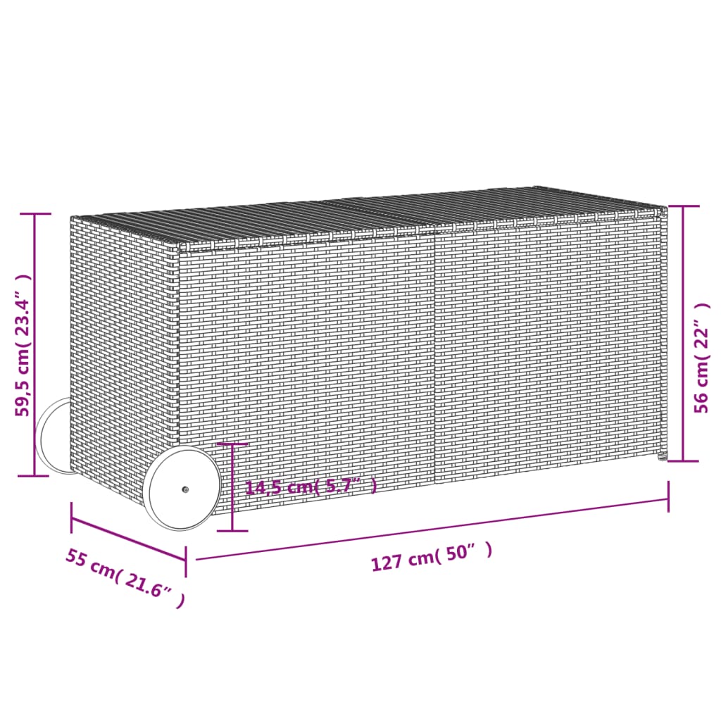 Boîte de rangement de jardin et roues mélange beige 283L rotin Coffres de jardin vidaXL