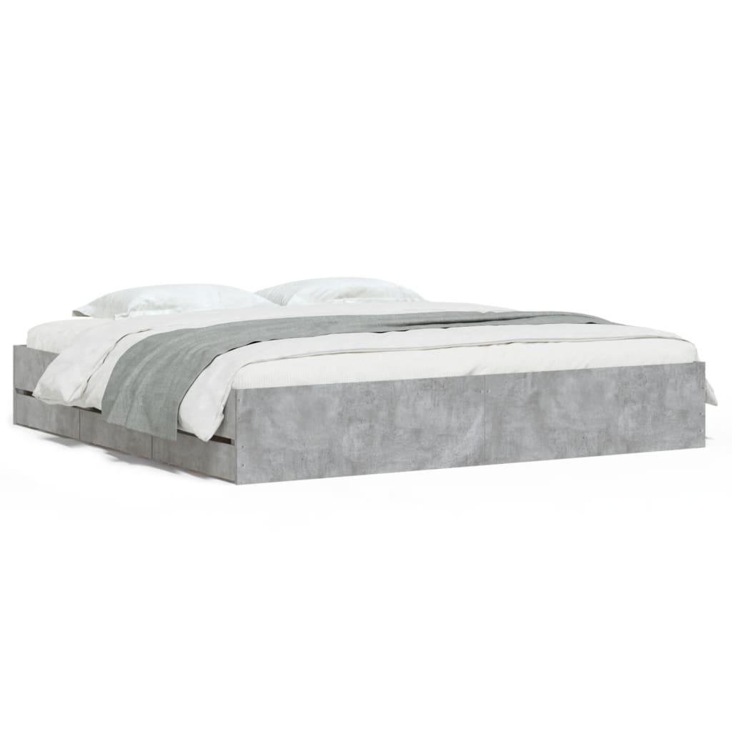 Cadre de lit avec tiroirs sans matelas gris béton 200x200 cm - XIOS