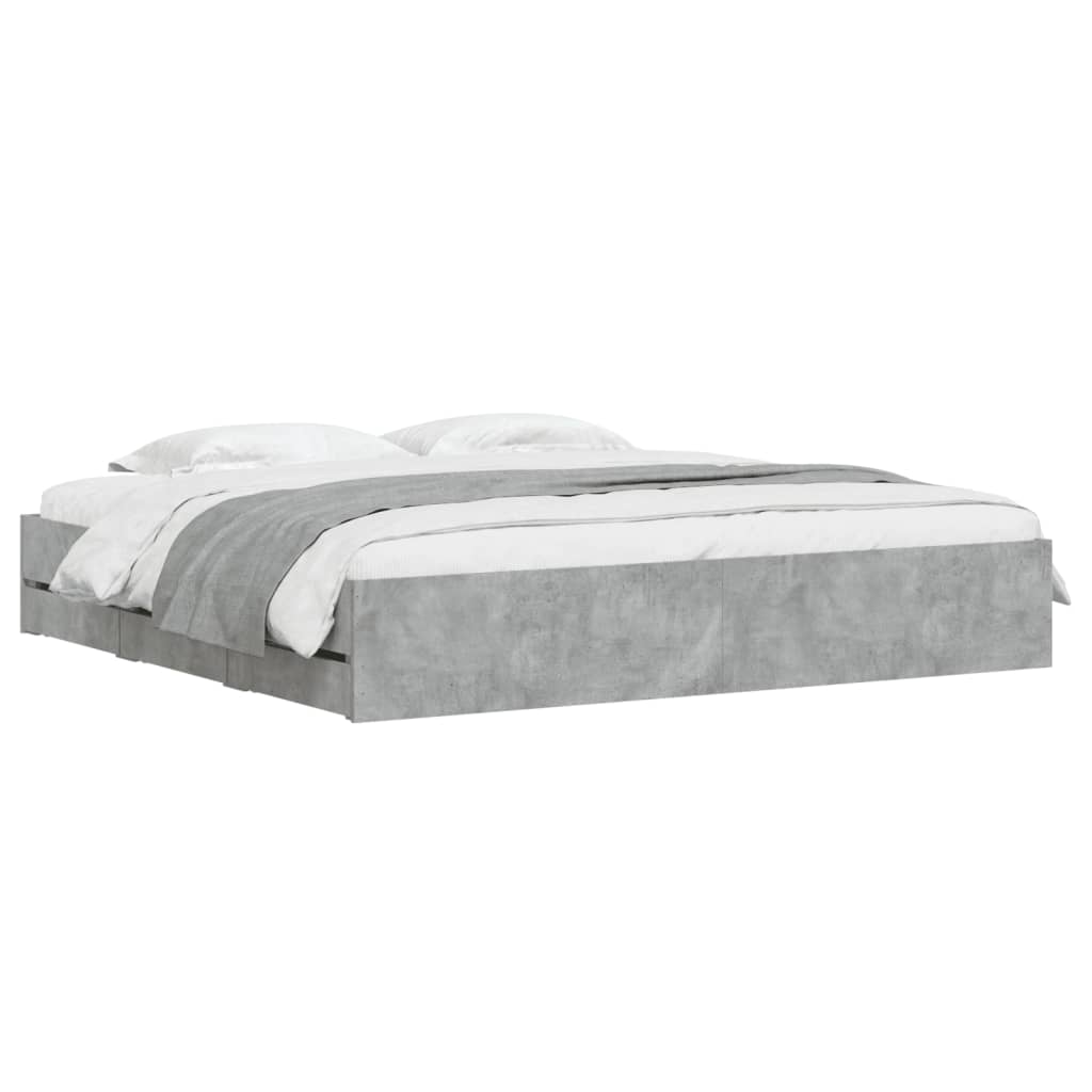 Cadre de lit avec tiroirs sans matelas gris béton 200x200 cm - XIOS
