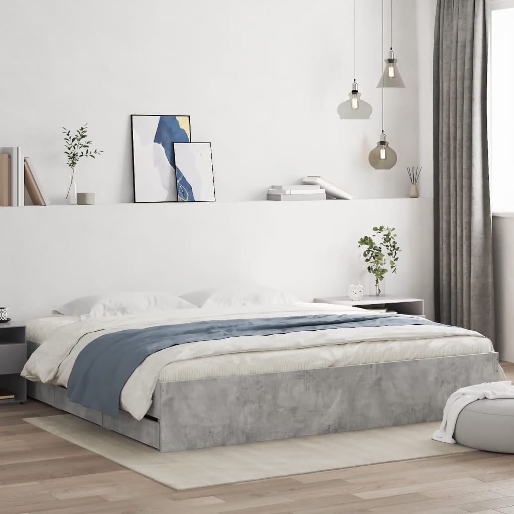 Cadre de lit avec tiroirs sans matelas gris béton 200x200 cm - XIOS