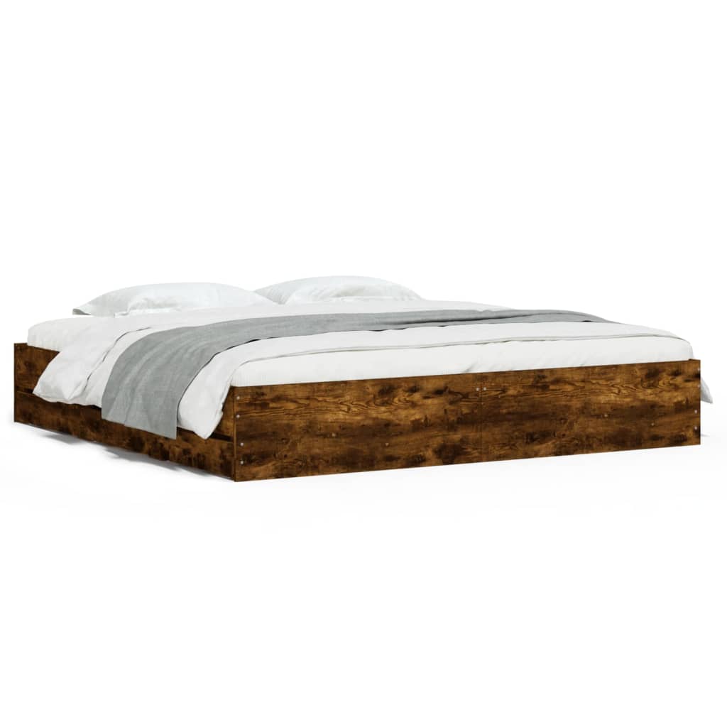 Cadre de lit avec tiroirs sans matelas chêne fumé 200x200 cm - XIOS