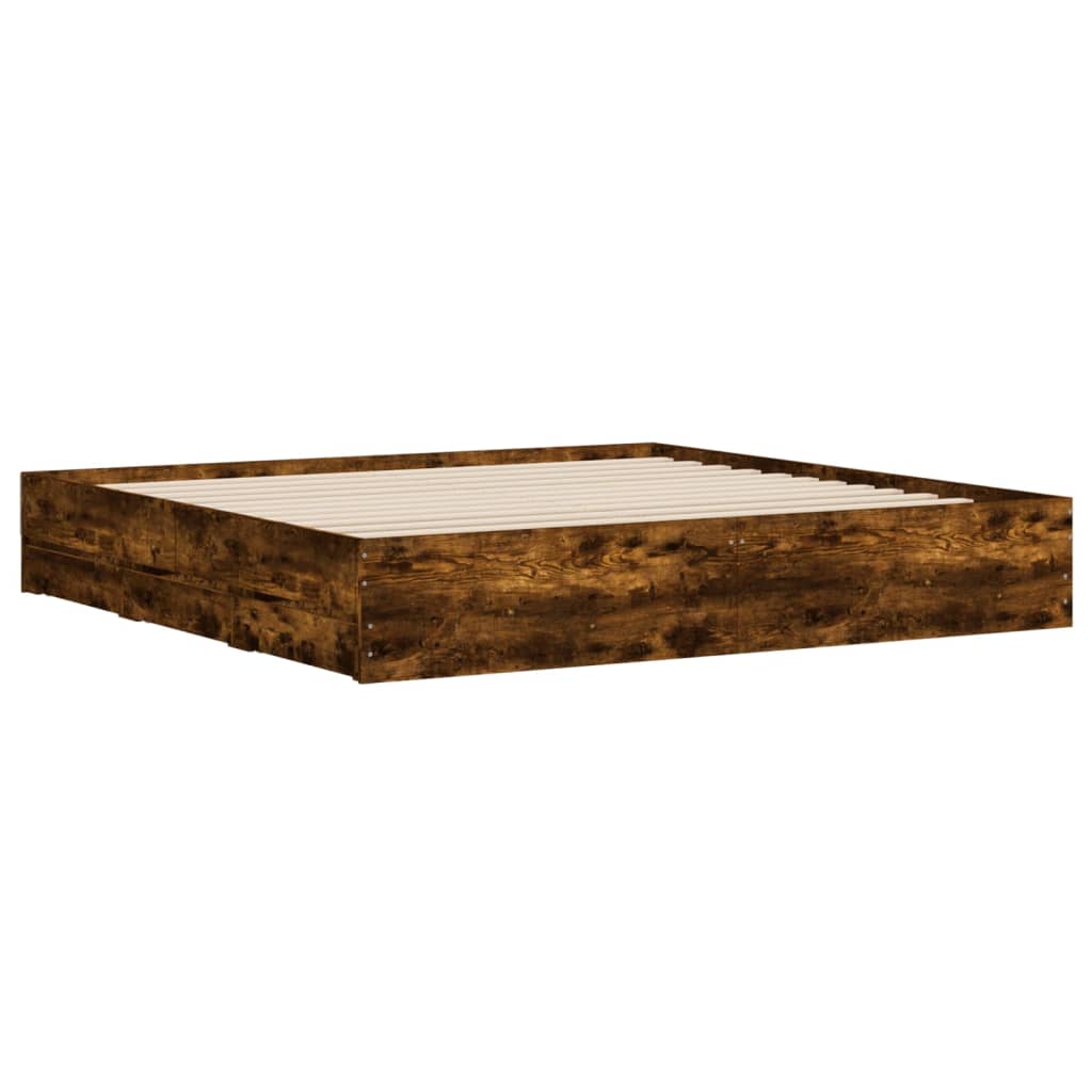 Cadre de lit avec tiroirs sans matelas chêne fumé 200x200 cm - XIOS