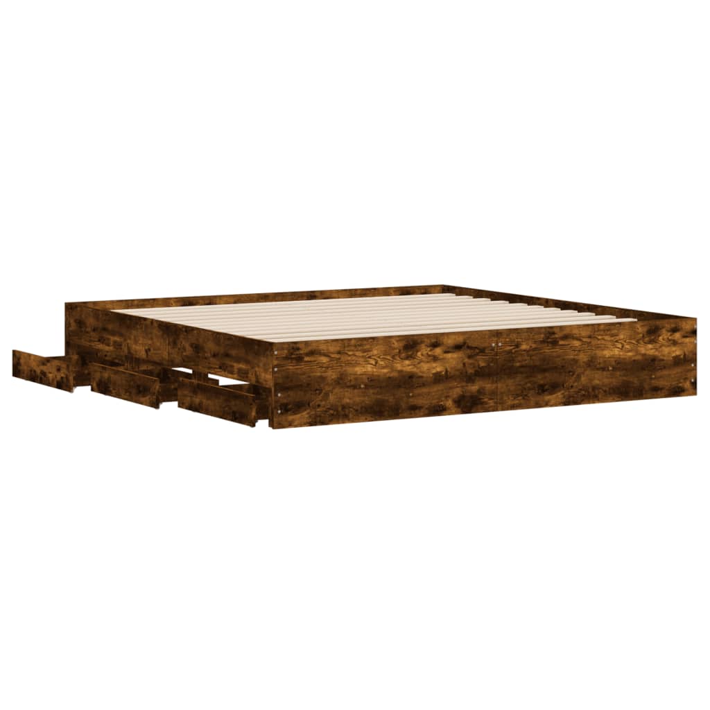 Cadre de lit avec tiroirs sans matelas chêne fumé 200x200 cm - XIOS