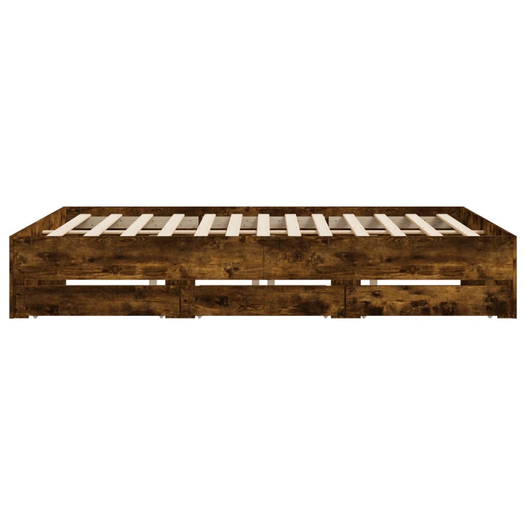 Cadre de lit avec tiroirs sans matelas chêne fumé 200x200 cm - XIOS