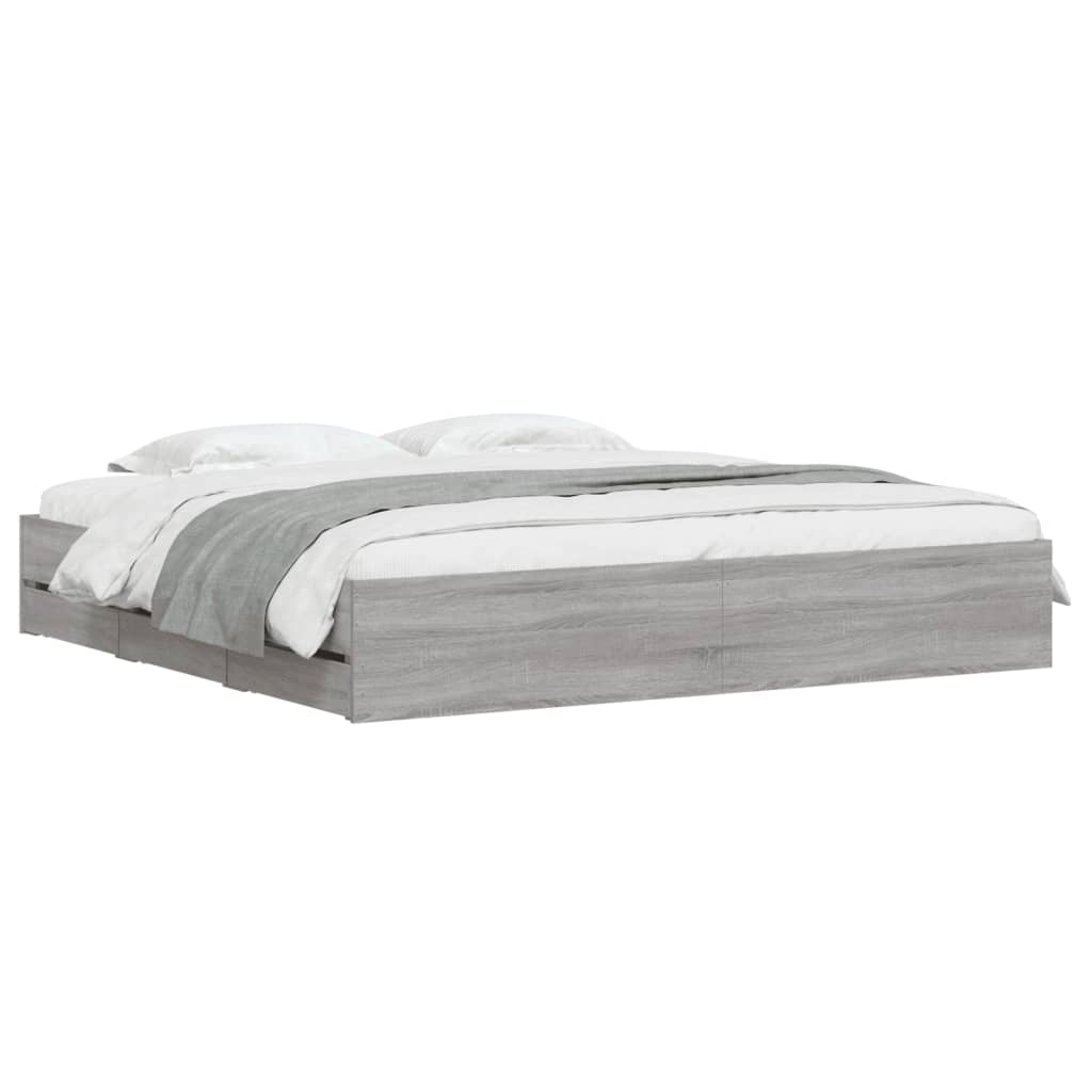 Cadre de lit avec tiroirs sans matelas sonoma gris 200x200 cm - XIOS