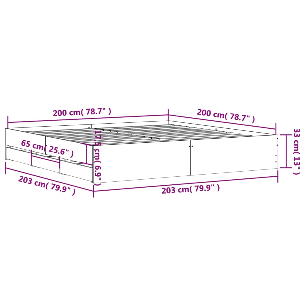 Cadre de lit avec tiroirs sans matelas sonoma gris 200x200 cm - XIOS