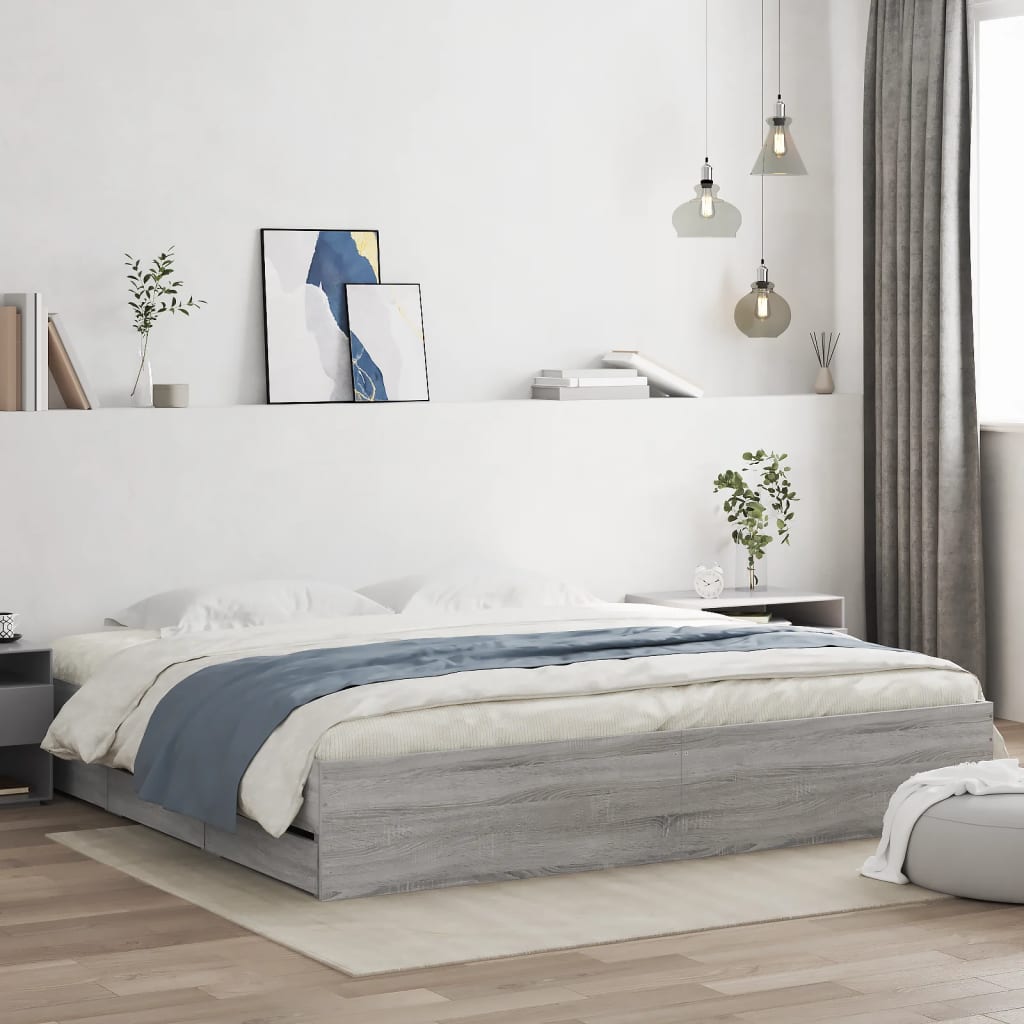 Cadre de lit avec tiroirs sans matelas sonoma gris 200x200 cm - XIOS