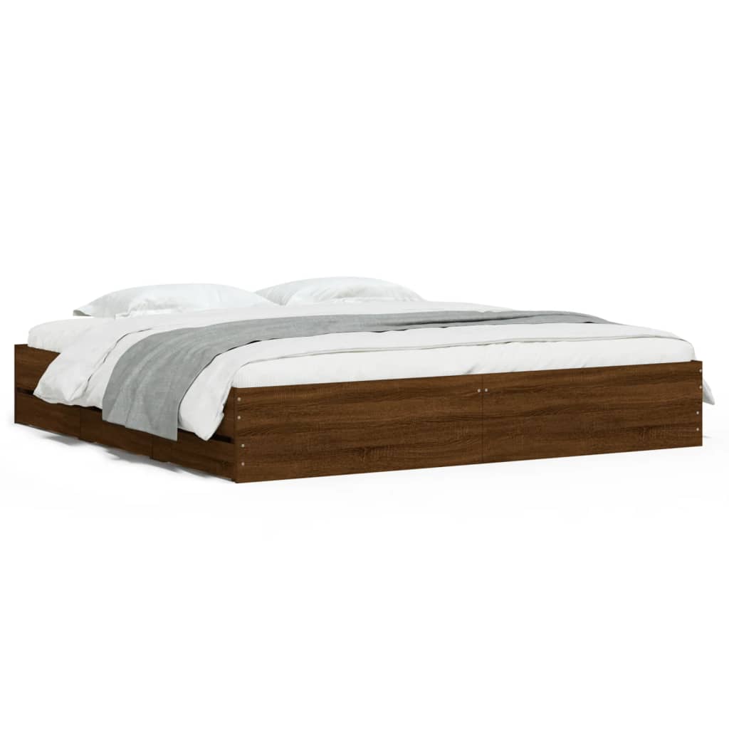 Cadre de lit avec tiroirs sans matelas chêne marron 200x200 cm - XIOS