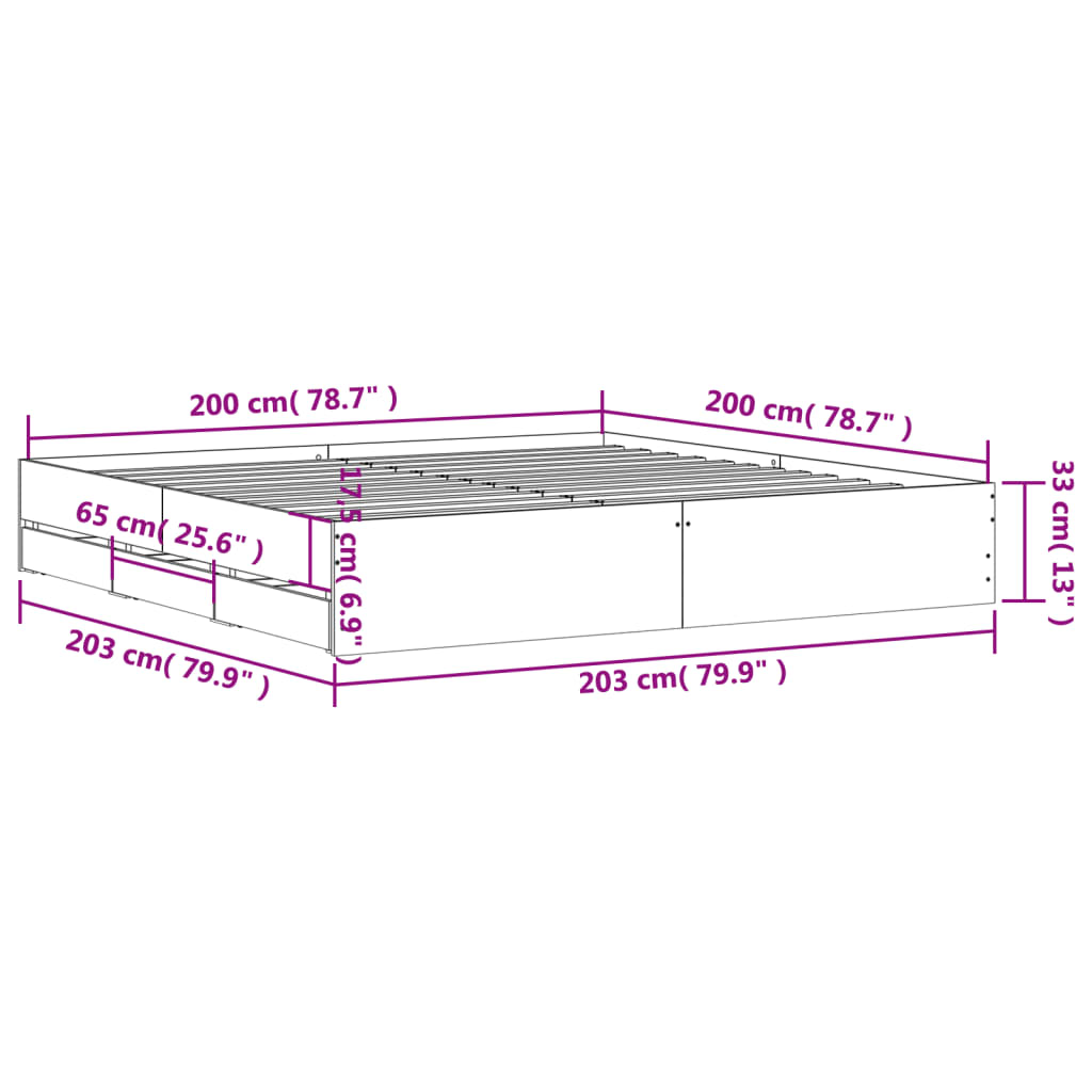 Cadre de lit avec tiroirs sans matelas chêne marron 200x200 cm - XIOS