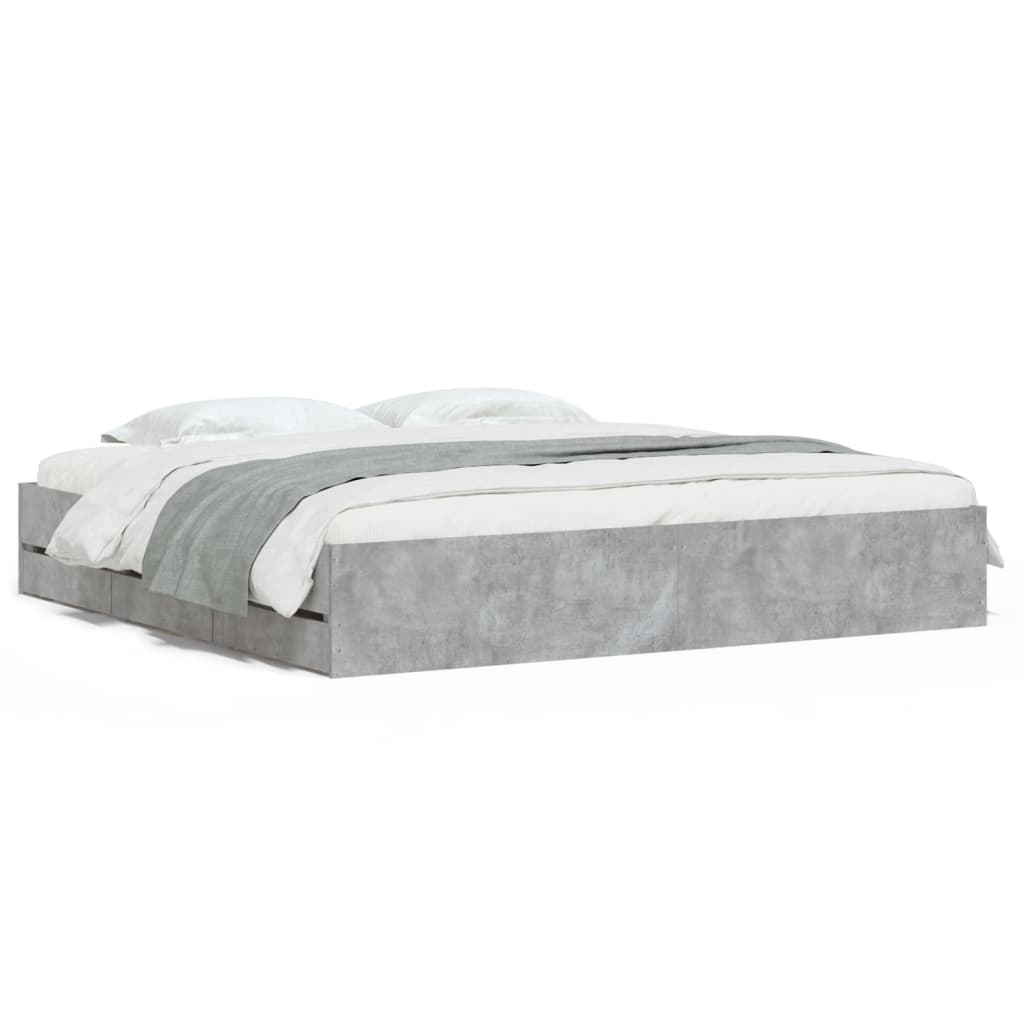 Cadre de lit avec tiroirs sans matelas gris béton 180x200 cm - XIOS