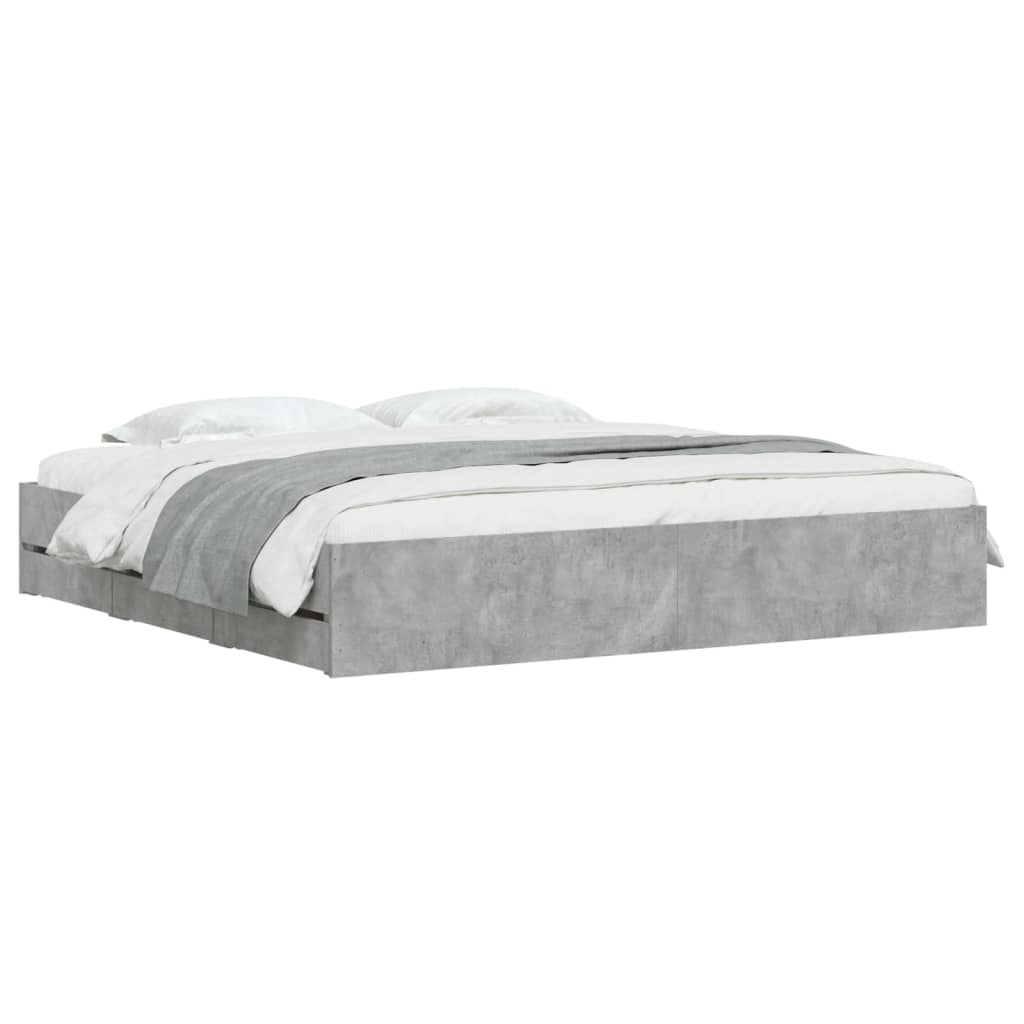 Cadre de lit avec tiroirs sans matelas gris béton 180x200 cm - XIOS