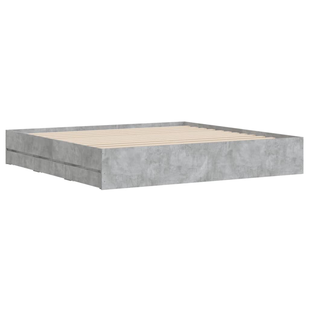 Cadre de lit avec tiroirs sans matelas gris béton 180x200 cm - XIOS