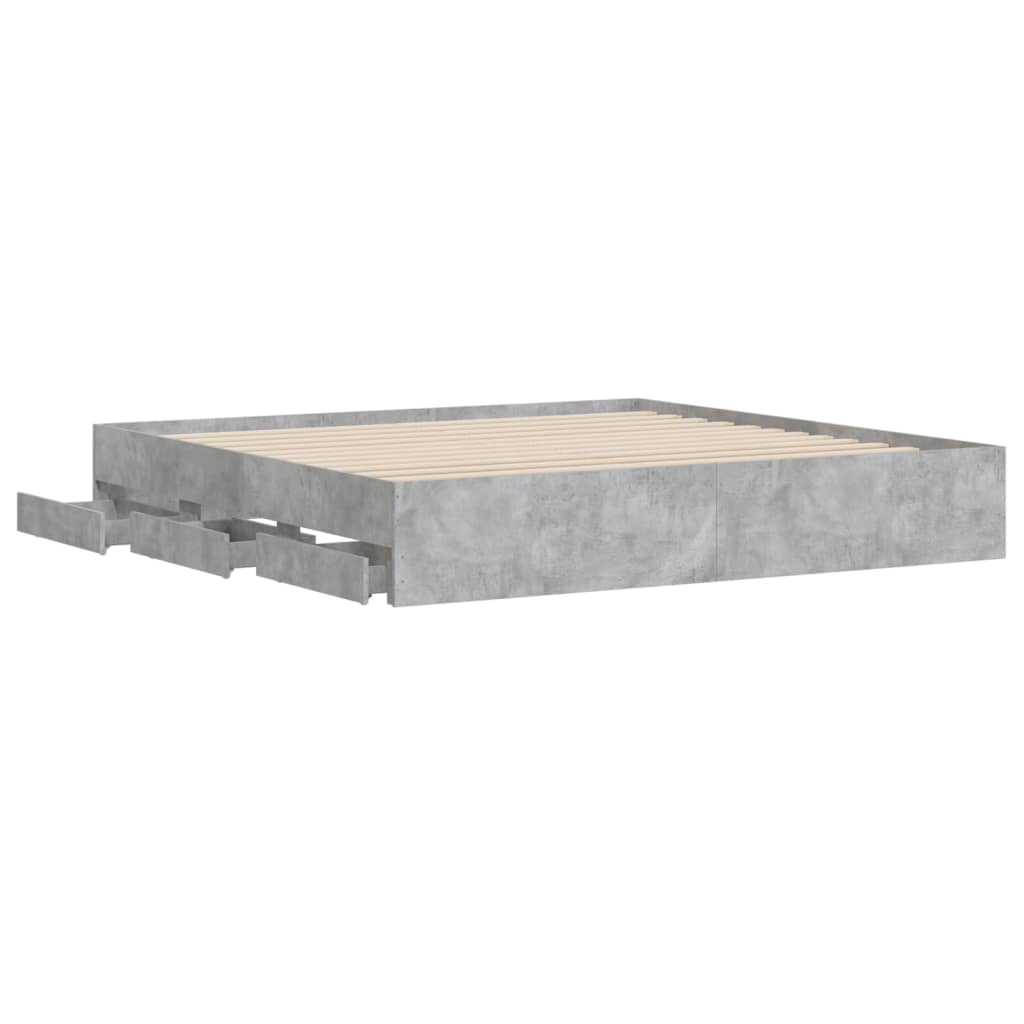 Cadre de lit avec tiroirs sans matelas gris béton 180x200 cm - XIOS