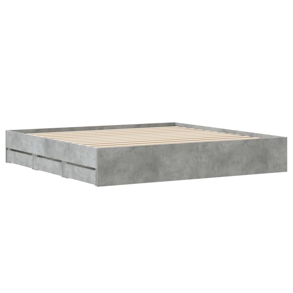 Cadre de lit avec tiroirs sans matelas gris béton 180x200 cm - XIOS