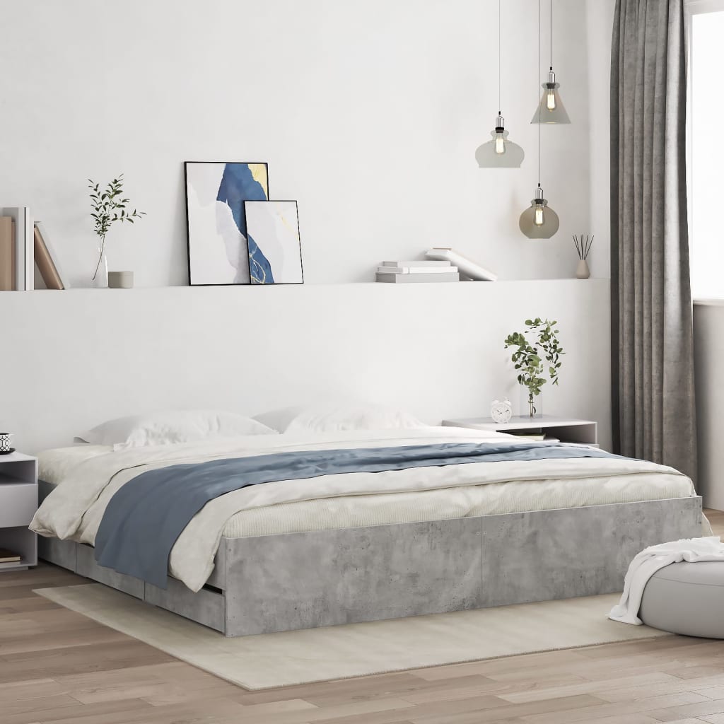Cadre de lit avec tiroirs sans matelas gris béton 180x200 cm - XIOS