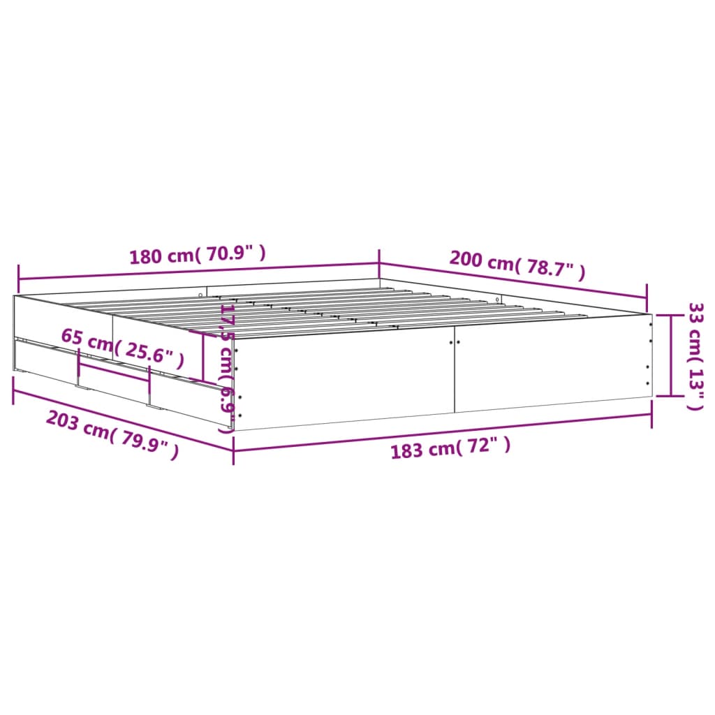 Cadre de lit avec tiroirs sans matelas sonoma gris 180x200 cm - XIOS