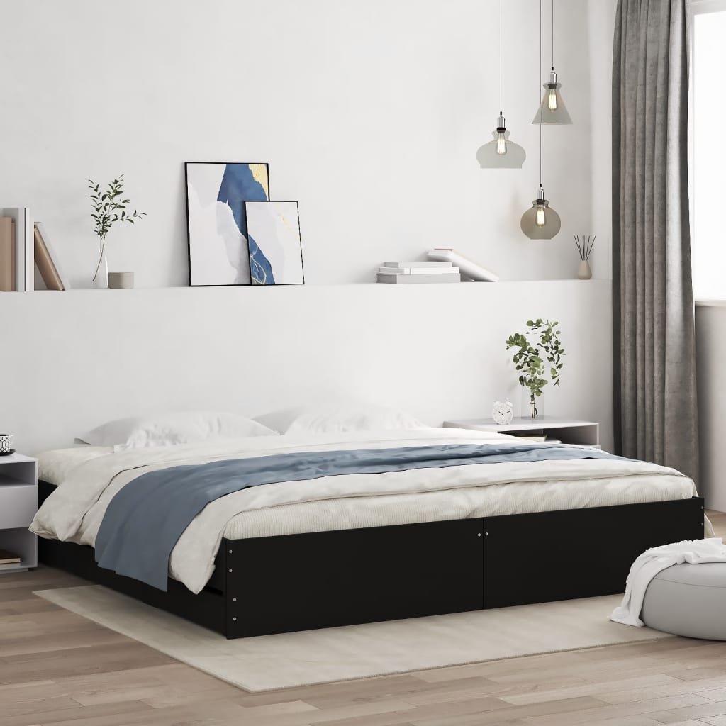 Cadre de lit avec tiroirs sans matelas noir 160x200 cm - XIOS