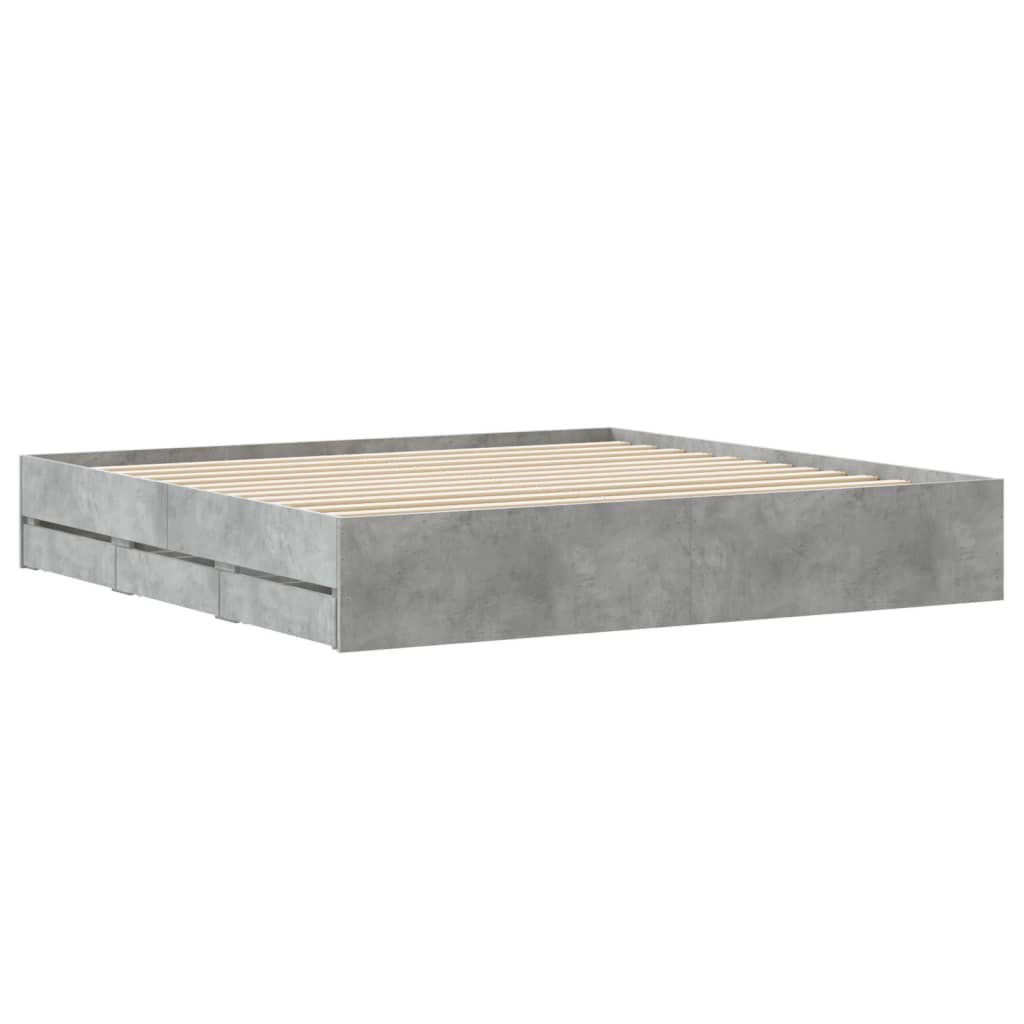 Cadre de lit avec tiroirs sans matelas gris béton 160x200 cm - XIOS