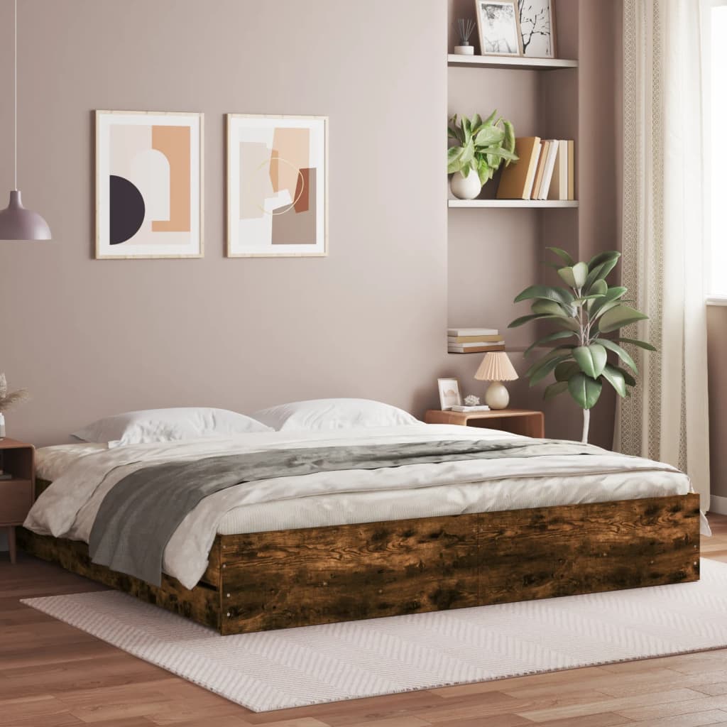Cadre de lit avec tiroirs sans matelas chêne fumé 160x200 cm - XIOS