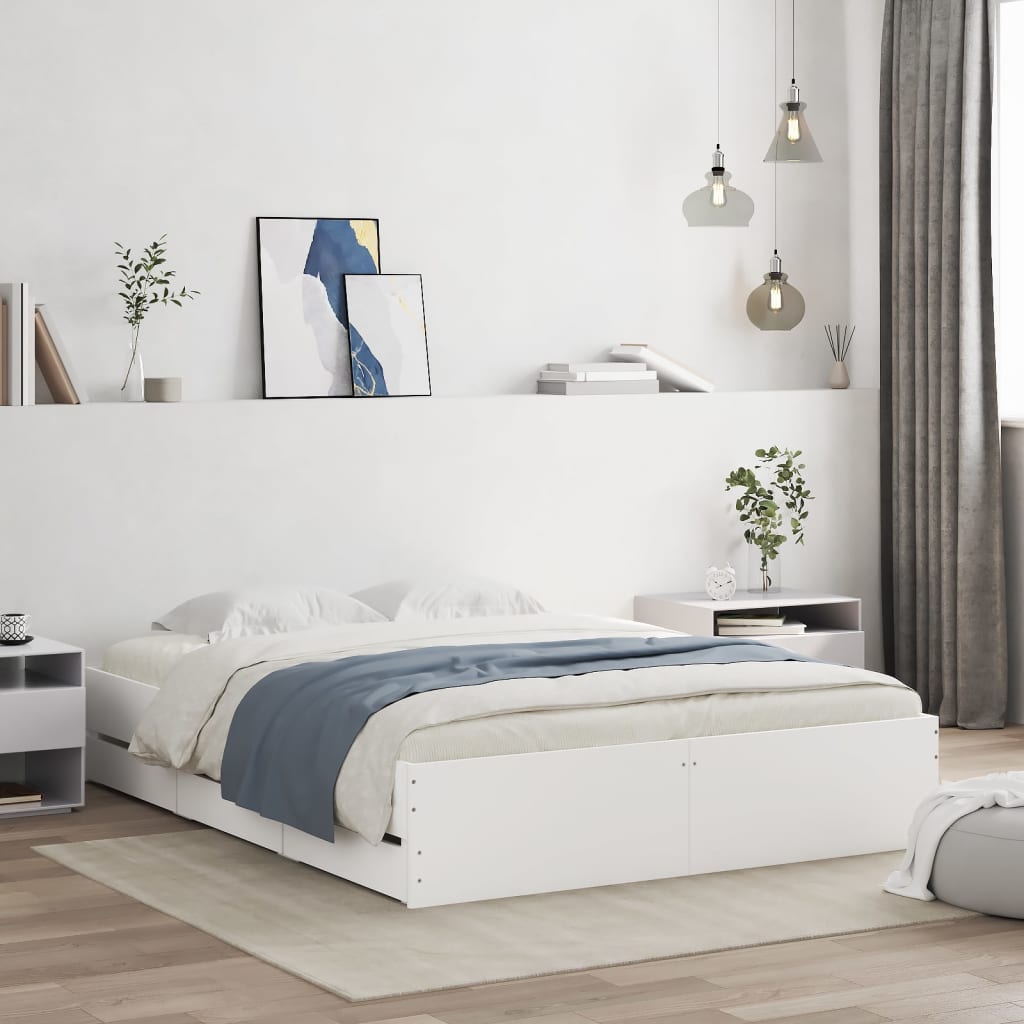 Cadre de lit avec tiroirs sans matelas blanc 150x200 cm - XIOS