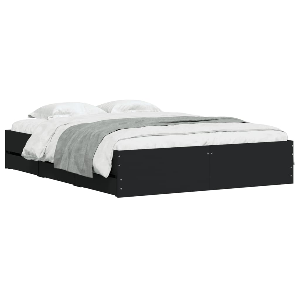 Cadre de lit avec tiroirs sans matelas noir 150x200 cm - XIOS