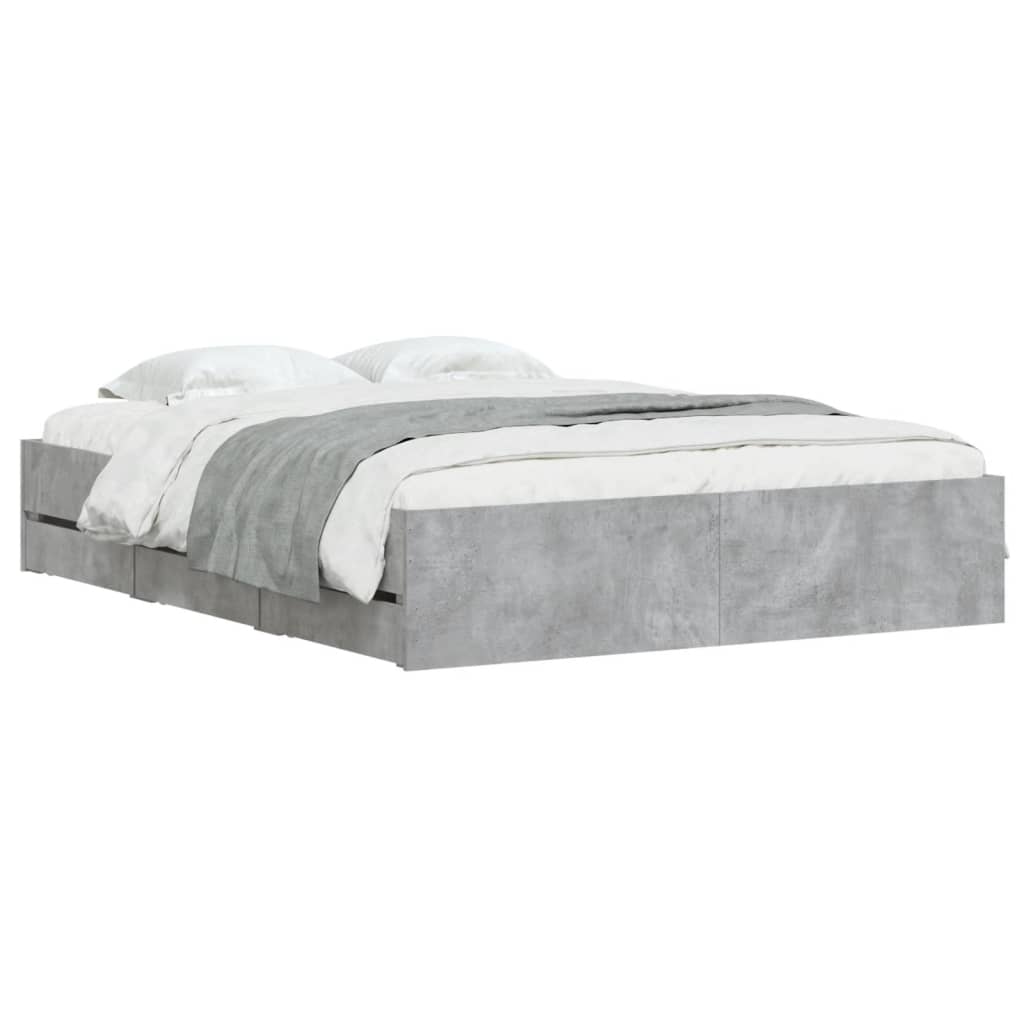 Cadre de lit avec tiroirs sans matelas gris béton 150x200 cm - XIOS