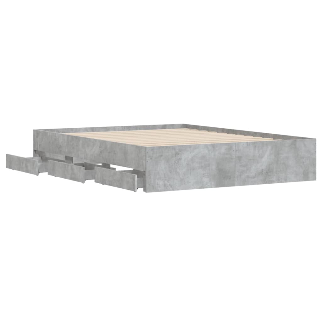Cadre de lit avec tiroirs sans matelas gris béton 150x200 cm - XIOS