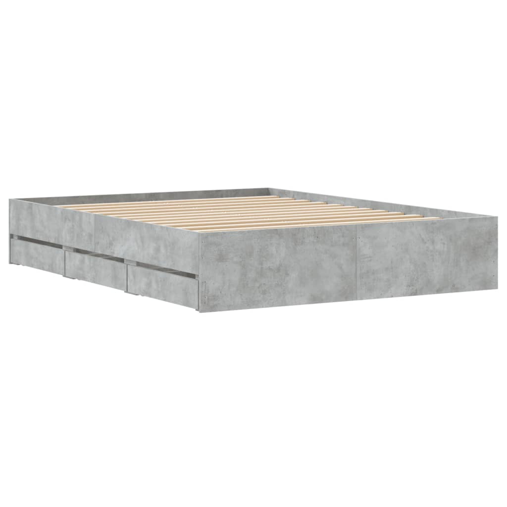 Cadre de lit avec tiroirs sans matelas gris béton 150x200 cm - XIOS