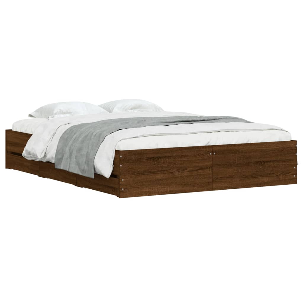 Cadre de lit avec tiroirs sans matelas chêne marron 150x200 cm - XIOS