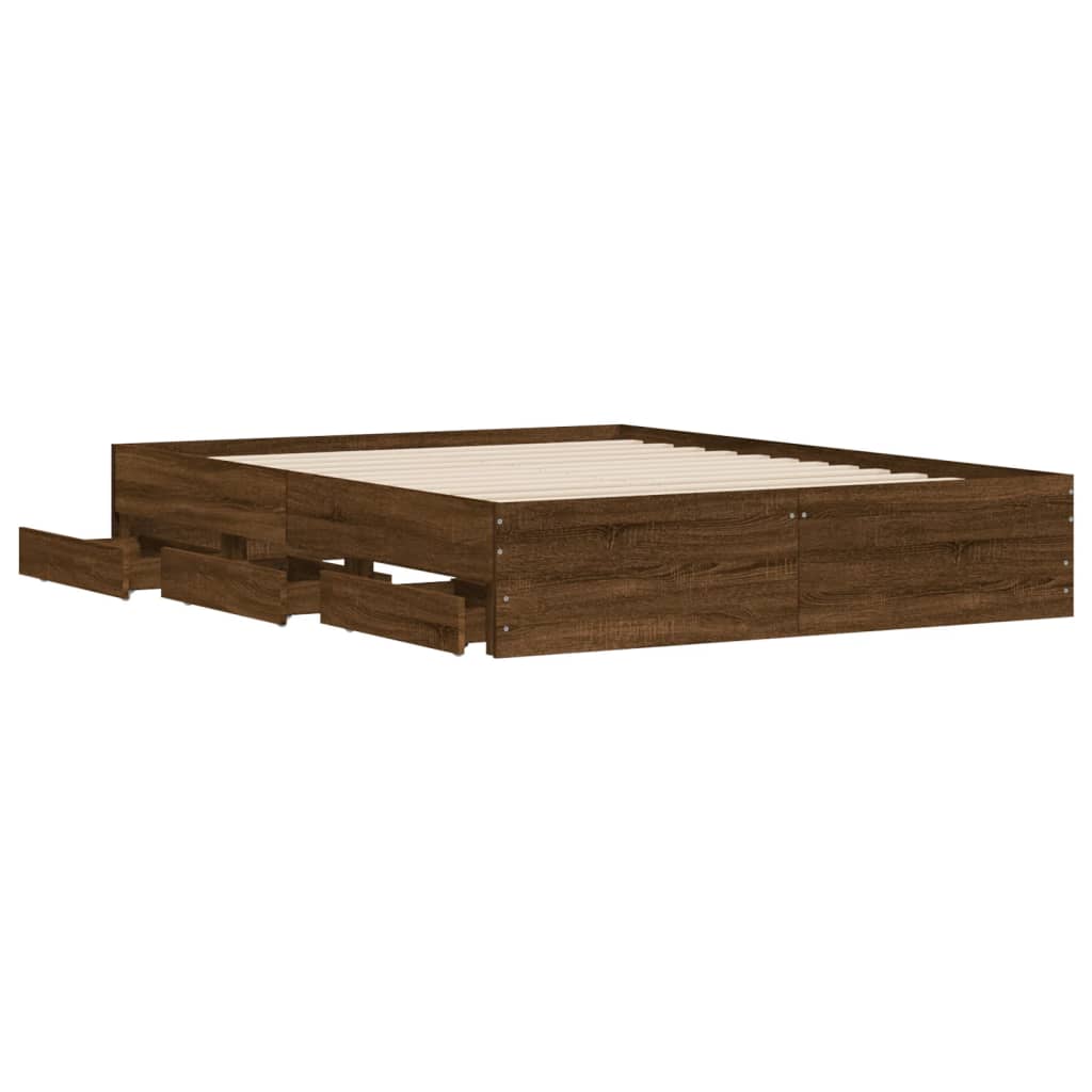 Cadre de lit avec tiroirs sans matelas chêne marron 150x200 cm - XIOS