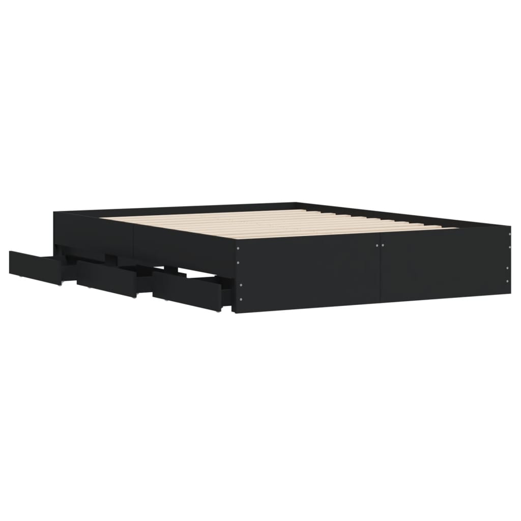 Cadre de lit avec tiroirs sans matelas noir 140x200 cm - XIOS