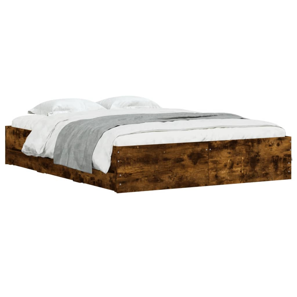 Cadre de lit avec tiroirs sans matelas chêne fumé 140x200 cm - XIOS
