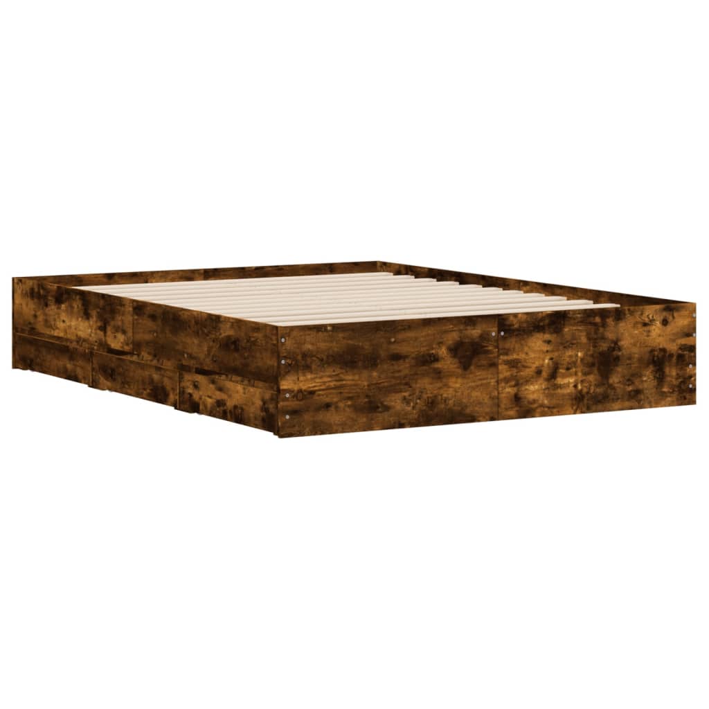 Cadre de lit avec tiroirs sans matelas chêne fumé 140x200 cm - XIOS