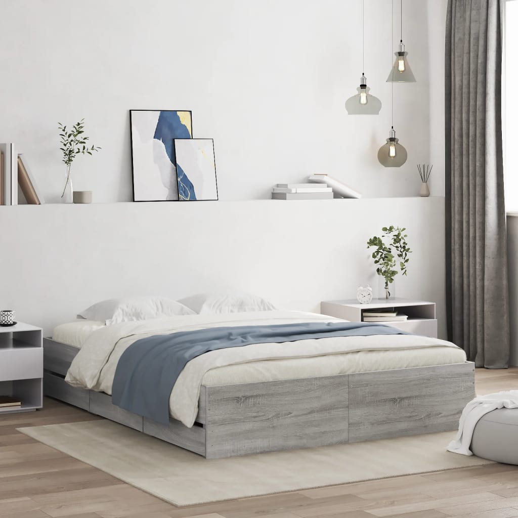 Cadre de lit avec tiroirs sans matelas sonoma gris 140x200 cm - XIOS