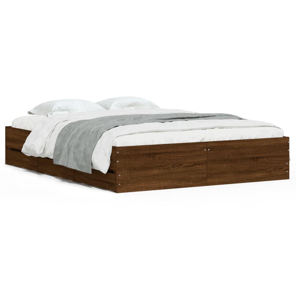 Cadre de lit avec tiroirs sans matelas chêne marron 140x200 cm - XIOS