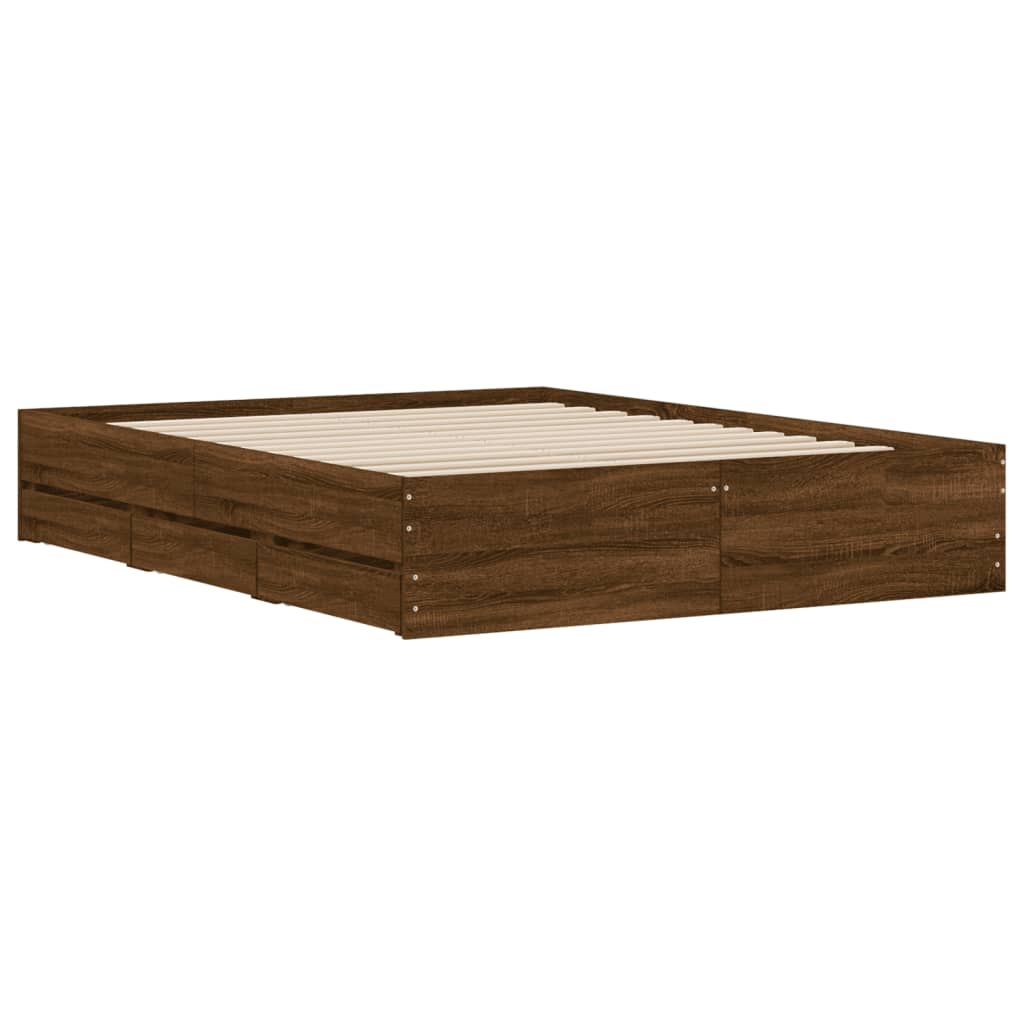 Cadre de lit avec tiroirs sans matelas chêne marron 140x200 cm - XIOS