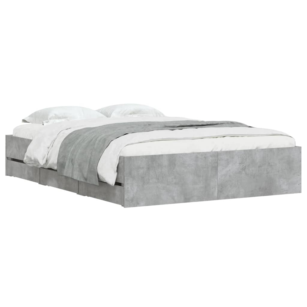 Cadre de lit avec tiroirs sans matelas gris béton 120x200 cm - XIOS