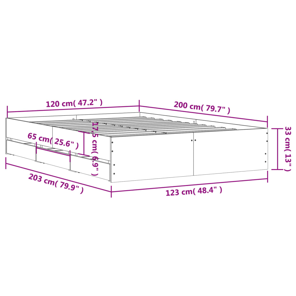 Cadre de lit avec tiroirs sans matelas chêne fumé 120x200 cm - XIOS